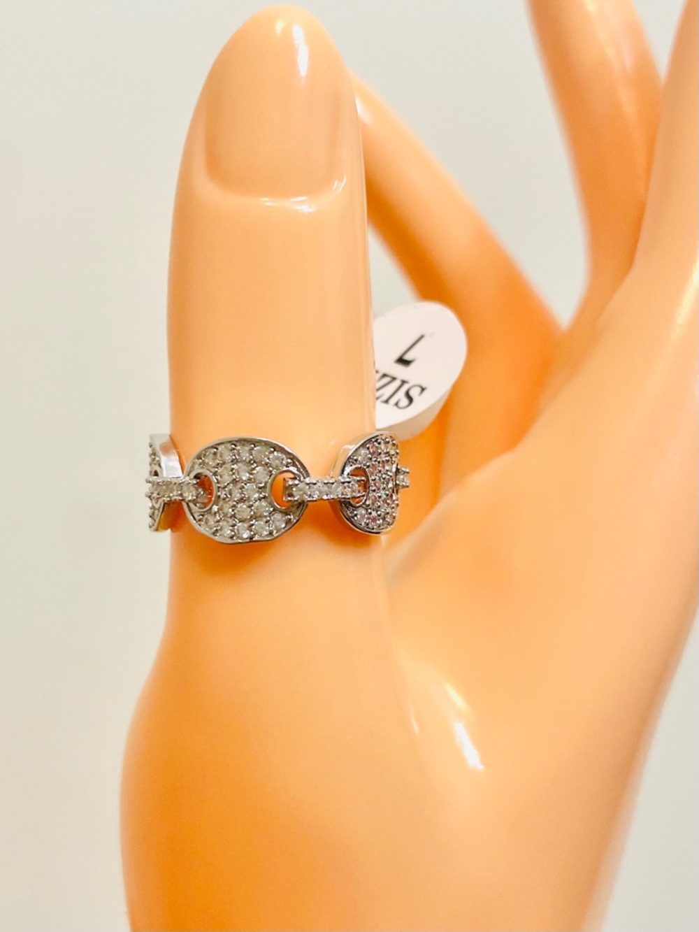 Iced Out Pavé Mariner Link Eternity Ring Designer Inspired White Gold Filled NWT